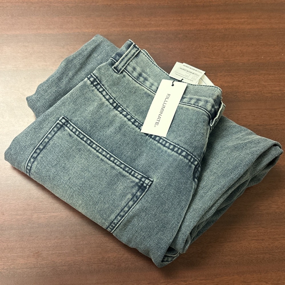 Filluminate Jeans Womens Size M 30x29 Washed Distressed‎ Wide Leg Grunge Y2K NWT
